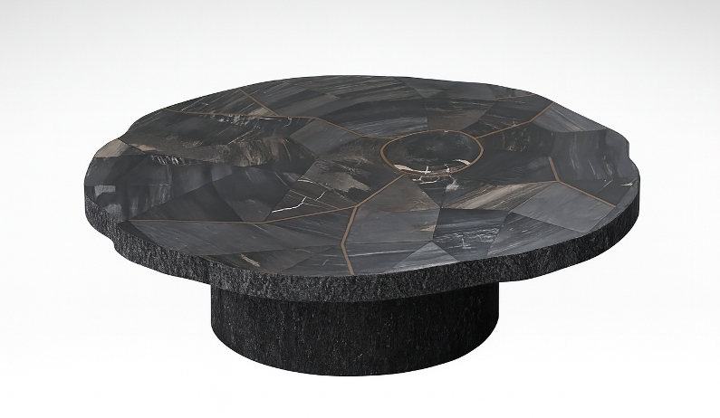 Manipa salontafel versteend hout 90x90 cm donkere kleur